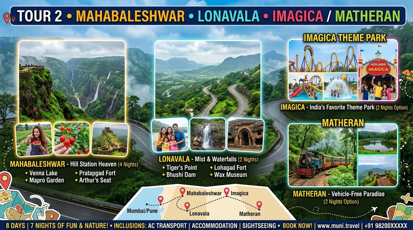 Tour 2 — Mahabaleshwar • Lonavala • Imagica / Matheran